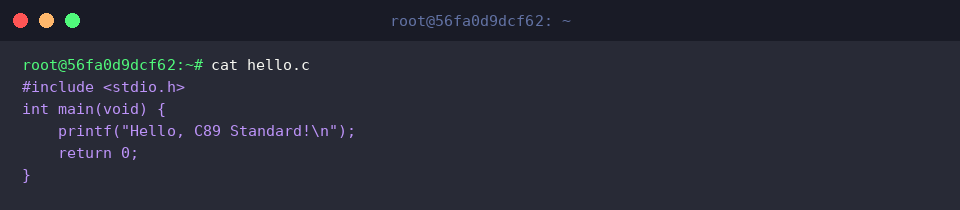 Display hello.c content