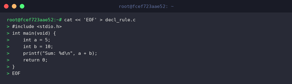 Writing decl_rule.c with top-of-block variable declarations