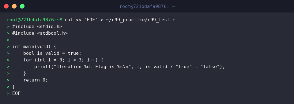 Generate C99 test source file