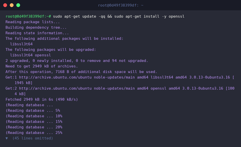 Updating package index and installing OpenSSL