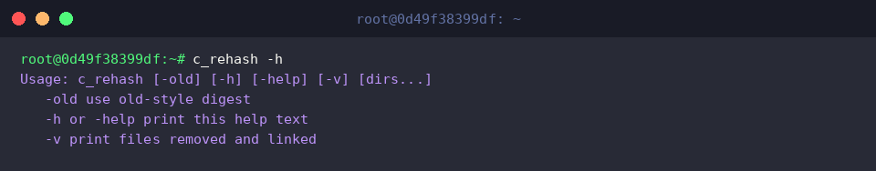 Displaying c_rehash usage instructions