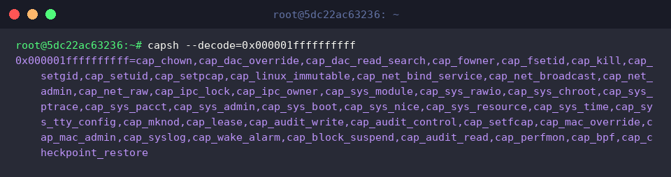 capsh –decode=0x000001ffffffffff