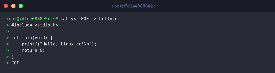 Creating hello.c source file