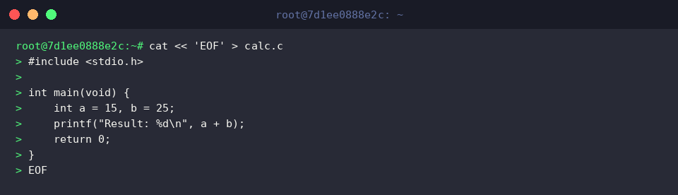 Creating calc.c source file