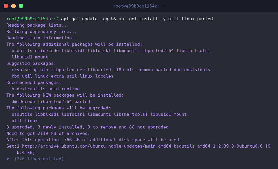 Installing util-linux and parted