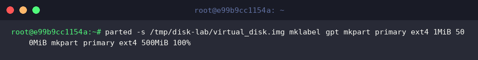 Partitioning the image using parted