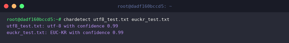 Run chardetect against UTF-8 and EUC-KR files