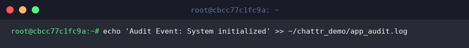 echo &lsquo;Audit Event: System initialized&rsquo; » ~/chattr_demo/app_audit.log