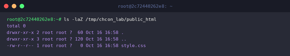 Listing directory contents and contexts with ls -laZ