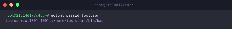 Check the default empty GECOS field via getent