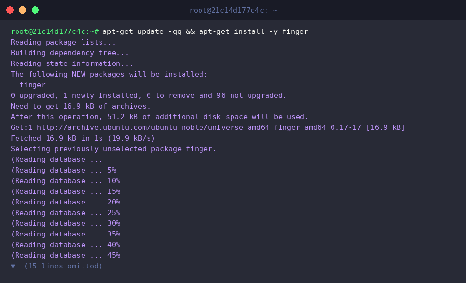 Install the finger utility via apt-get