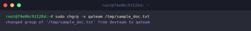 Running chgrp with verbose output flag