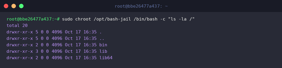 Verify directory structure within bash chroot environment
