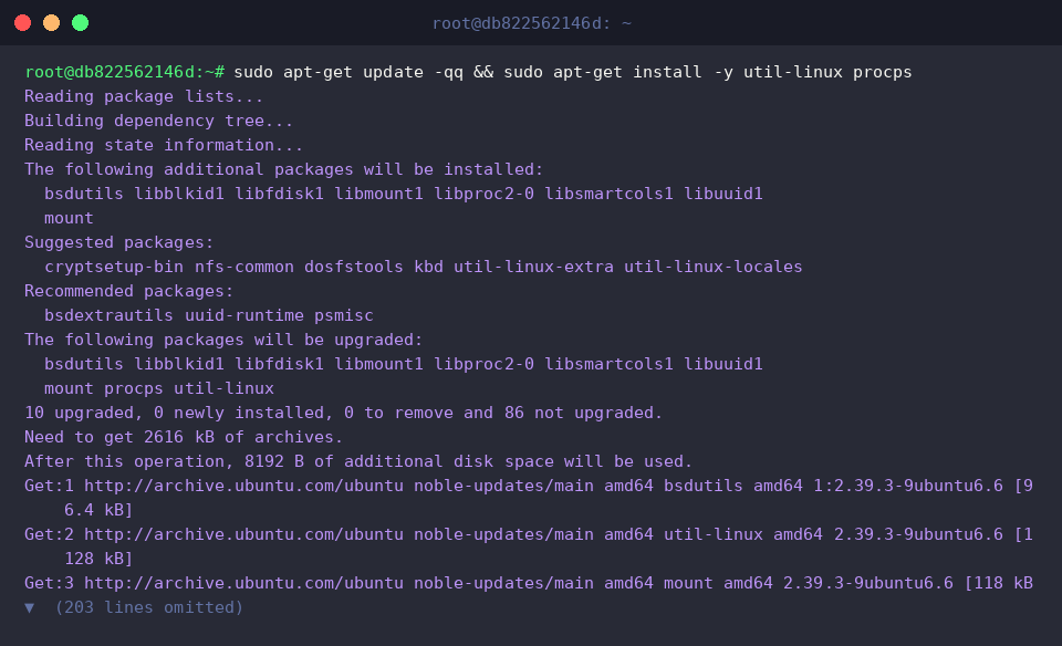 Synchronizing package indices and installing essential process utilities