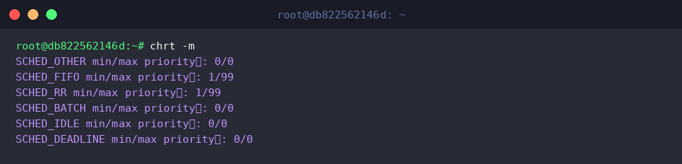 Listing kernel scheduling classes and priority thresholds using chrt -m