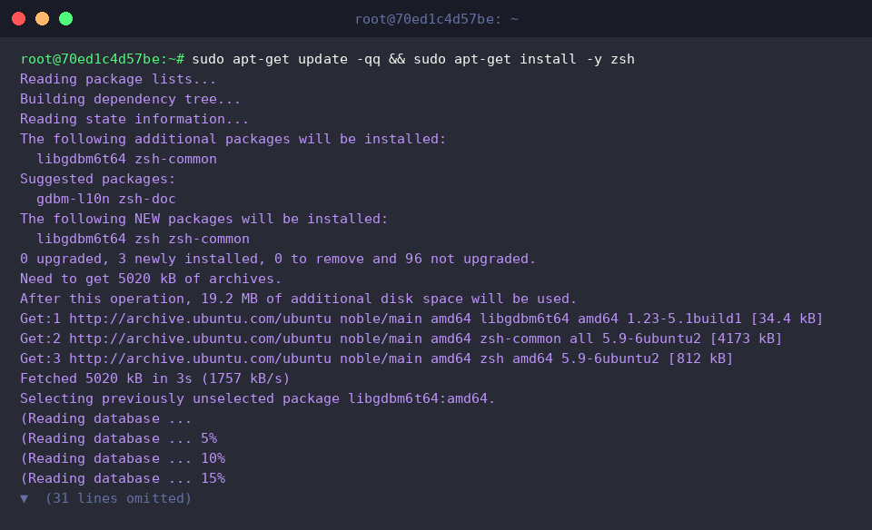 Installing zsh package via apt