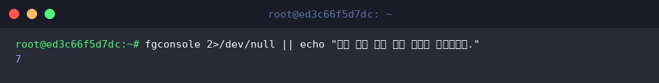 fgconsole 2>/dev/null || echo “현재 활성 가상 콘솔 번호를 확인합니다.”