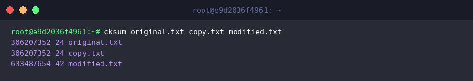 Inspect checksum divergence across identical and altered files