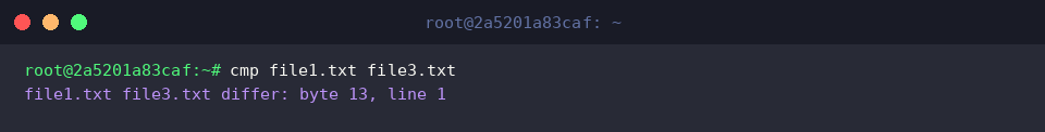 Detect mismatch location with cmp file1.txt file3.txt