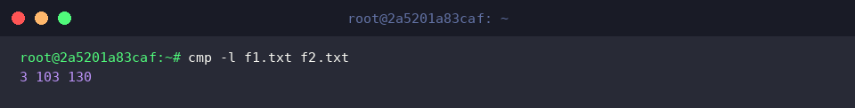 List all differing bytes using cmp -l f1.txt f2.txt