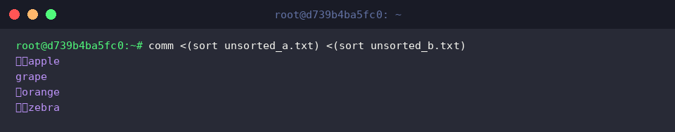 Compare unsorted files with process substitution
