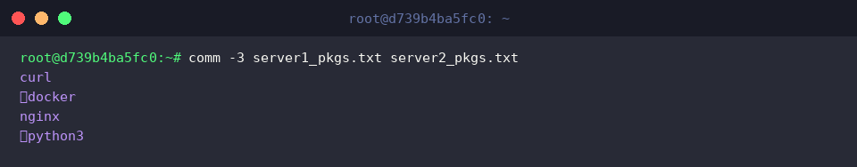 Isolate divergent server packages with comm -3