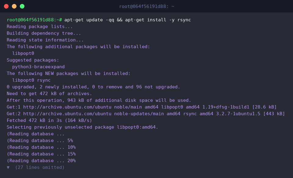 Updating package lists and installing rsync