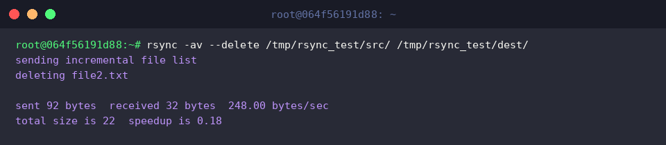 rsync -av &ndash;delete /tmp/rsync_test/src/ /tmp/rsync_test/dest/