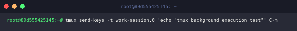 tmux send-keys -t work-session.0 ’echo “tmux background execution test”’ C-m