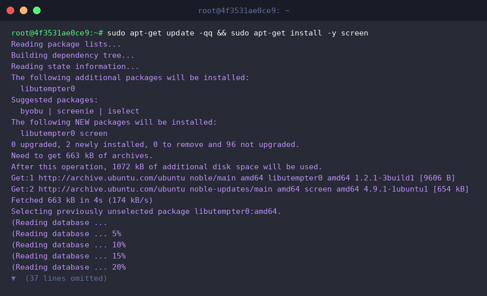 Update package repositories and install GNU Screen