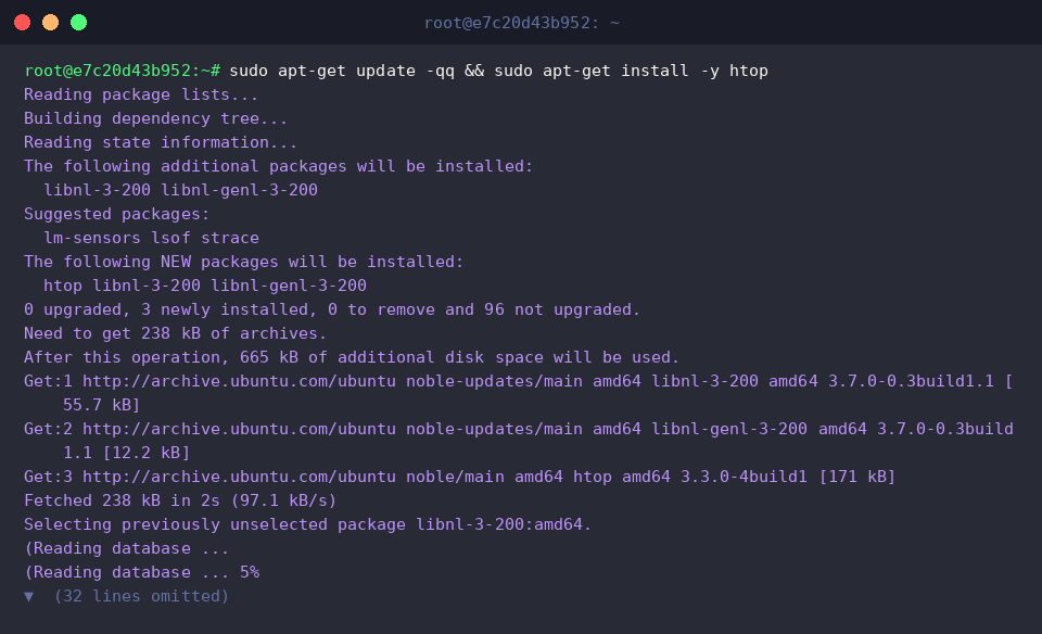 Updating package index and installing htop
