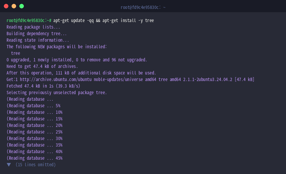 Installing tree package via apt-get