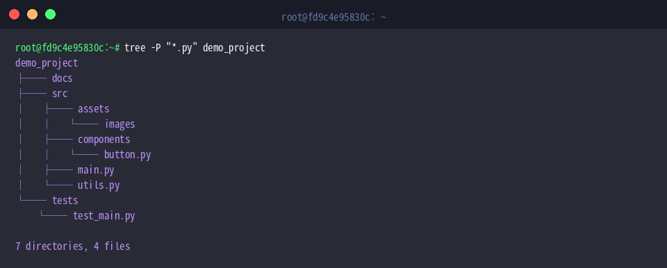 Filtering filesystem tree to include only Python files with -P