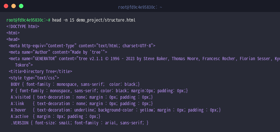 Reviewing compiled HTML document headers with head