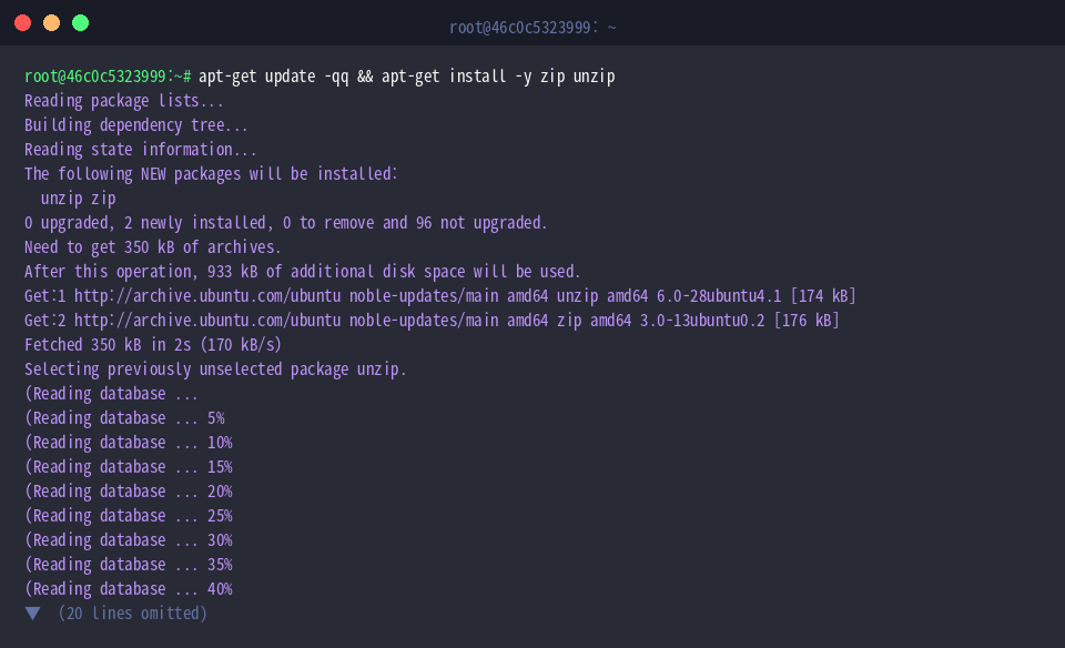 Installing zip and unzip utilities via apt