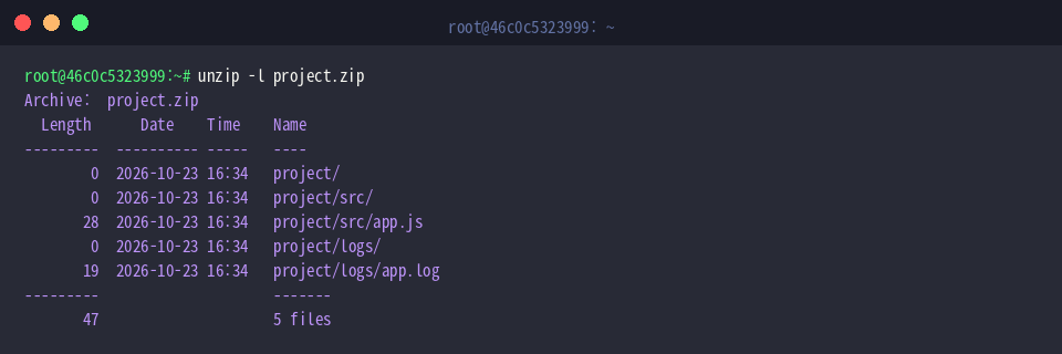 Listing files inside zip archive