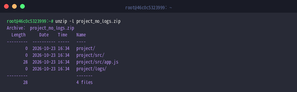 Confirming exclusion pattern via archive index