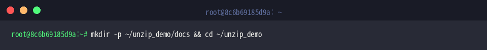 mkdir -p ~/unzip_demo/docs && cd ~/unzip_demo
