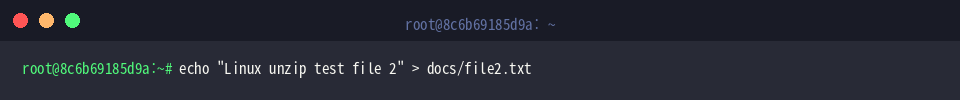 echo &ldquo;Linux unzip test file 2&rdquo; > docs/file2.txt