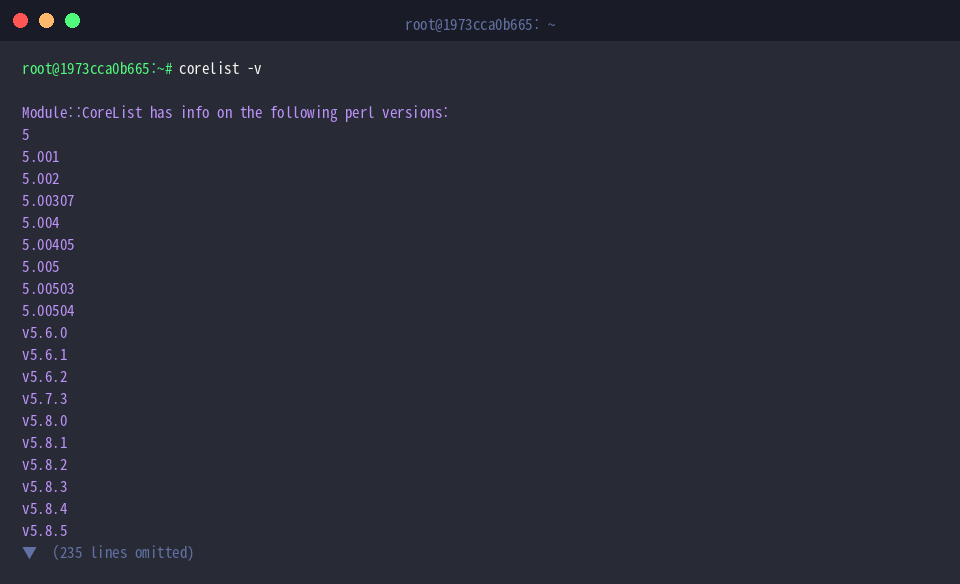Query available Perl releases with corelist -v