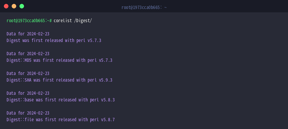 Regex search for Digest modules using corelist