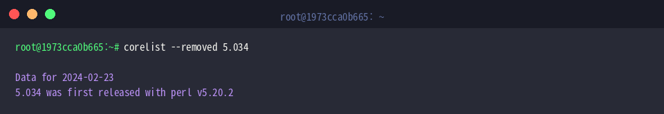 Identify modules pruned in Perl 5.034 with corelist &ndash;removed