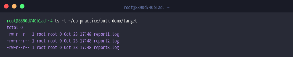 Verify all transferred items in target directory