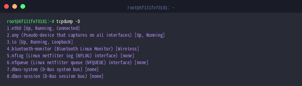 Listing available network interfaces using tcpdump -D