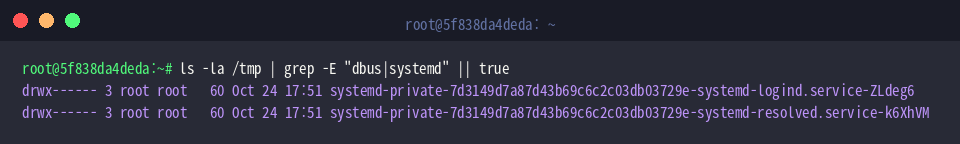 Listing tmp directory contents filtered for dbus and systemd