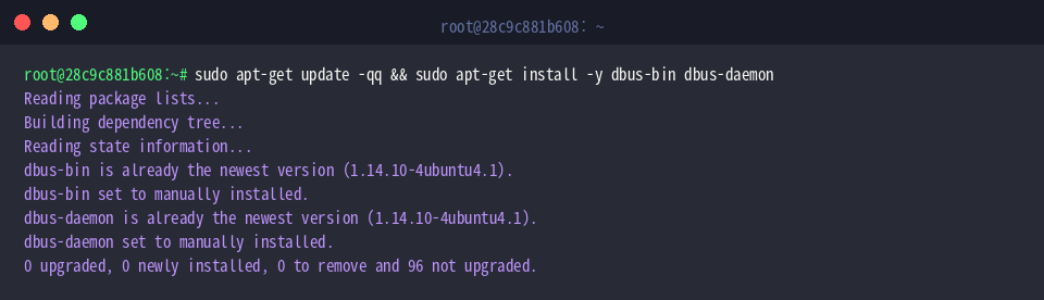 パッケージの更新とdbus-binおよびdbus-daemonのインストール