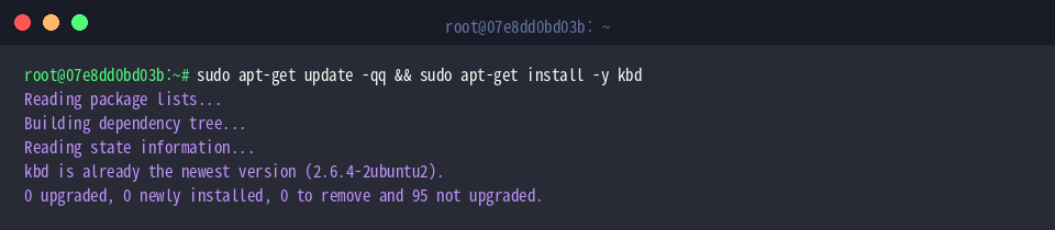sudo apt-get update -qq && sudo apt-get install -y kbd